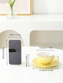 1 bộ cốc cà phê gốm sứ hình hoa dễ thương mới có tay cầm và đĩa lót, màu vàng - Màu vàng - Xem 3