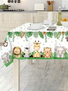 1/2/4/6 件丛林动物园主题桌布，森林狮子生日派对装饰一次性防水餐具，适用于户外、庭院、家居、派对、聚会 - 綠色 - 查看 3