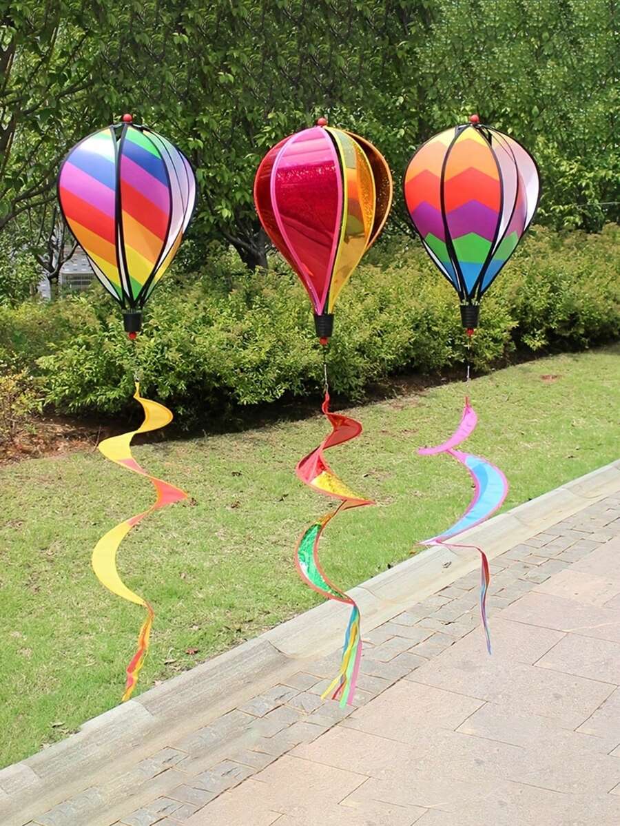 1pc Vibrant Rainbow Hot Air Balloon Windmill: Power-Free, Easy-To-Hang Decor For All Scenarios And Celebrations - Multicolor - View 1