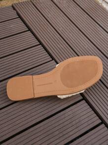 女士休閒編織圓頭時尚平底居家和戶外涼鞋拖鞋