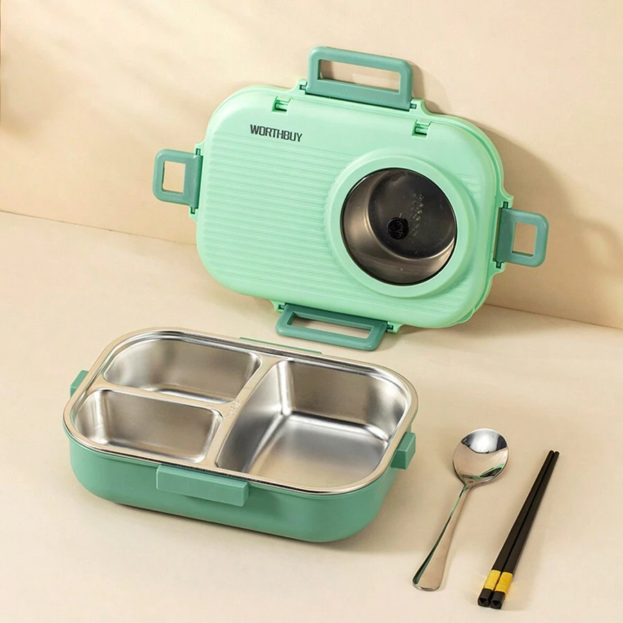 Caja térmica para almuerzo de 1100ml, envase para almuerzo de acero inoxidable para niños, oferta del - Verde - Ver 1