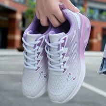 Zapatos Deportivos Para Mujer, Zapatillas Moradas Con Cordones Y Puntera Redonda Con Cojín De Aire Que Aumenta La Altura, Absorción De Impacto Y Malla Transpirable Para Correr Y Uso Casual, Nueva Colección De Primavera - Morado - Ver 3