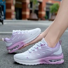 Zapatos Deportivos Para Mujer, Zapatillas Moradas Con Cordones Y Puntera Redonda Con Cojín De Aire Que Aumenta La Altura, Absorción De Impacto Y Malla Transpirable Para Correr Y Uso Casual, Nueva Colección De Primavera - Morado - Ver 2