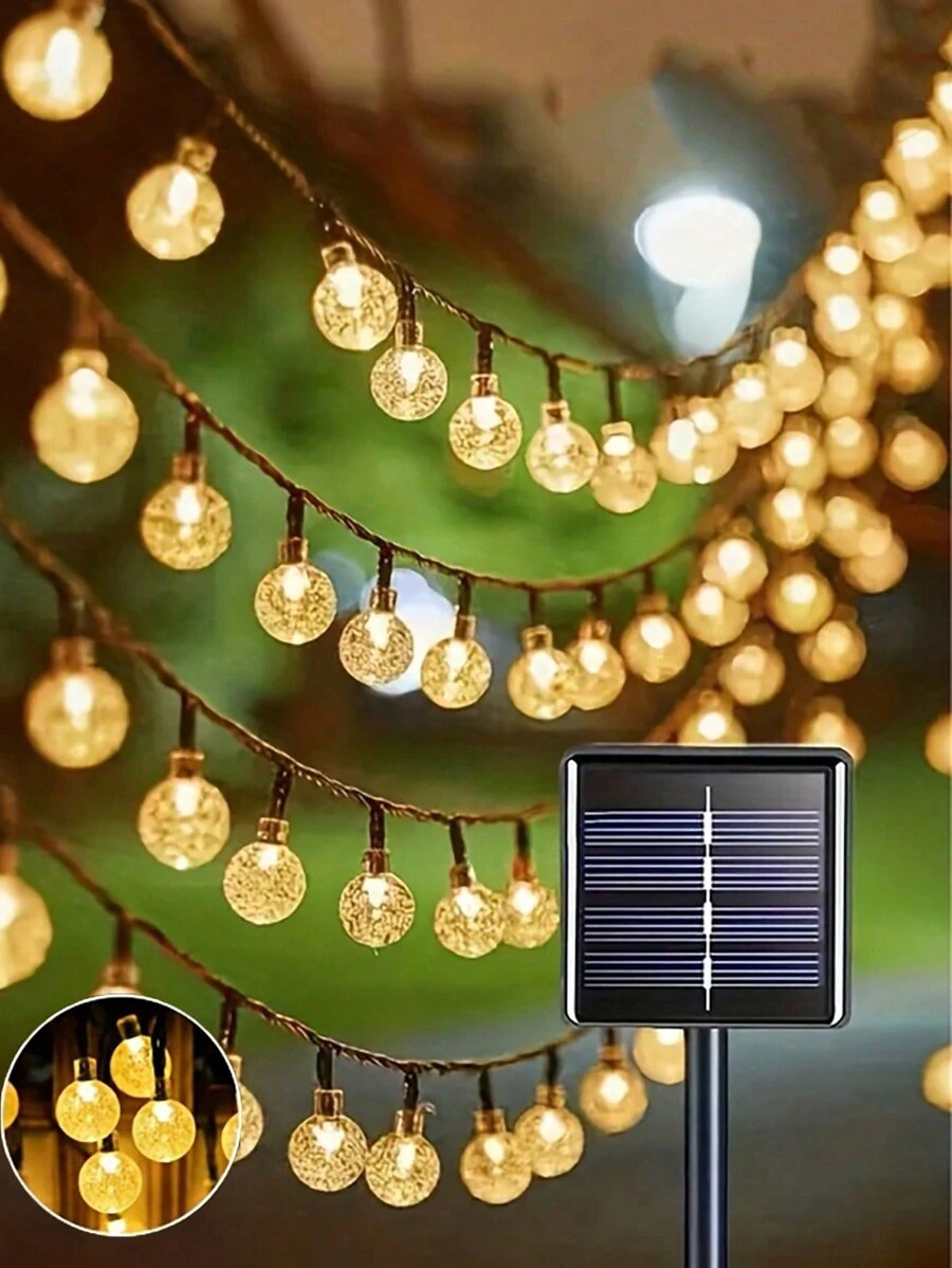 1 件 5M 20LED/6.5M 30LED/7M 50LED/12M 100LED 户外太阳能水晶球灯串，户外防水（IP44）水晶球仙女灯，太阳能户外灯泡泡球，派对装饰，户外庭院、花园、小路、栅栏、建筑、阳台、餐厅装饰灯，圣诞节和万圣节节日婚礼派对装饰氛围灯。