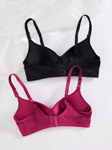 2PCS Lady's Comfortable Wireless Soft Cup Solid Bra, Lingerie - Burgundy - View 2