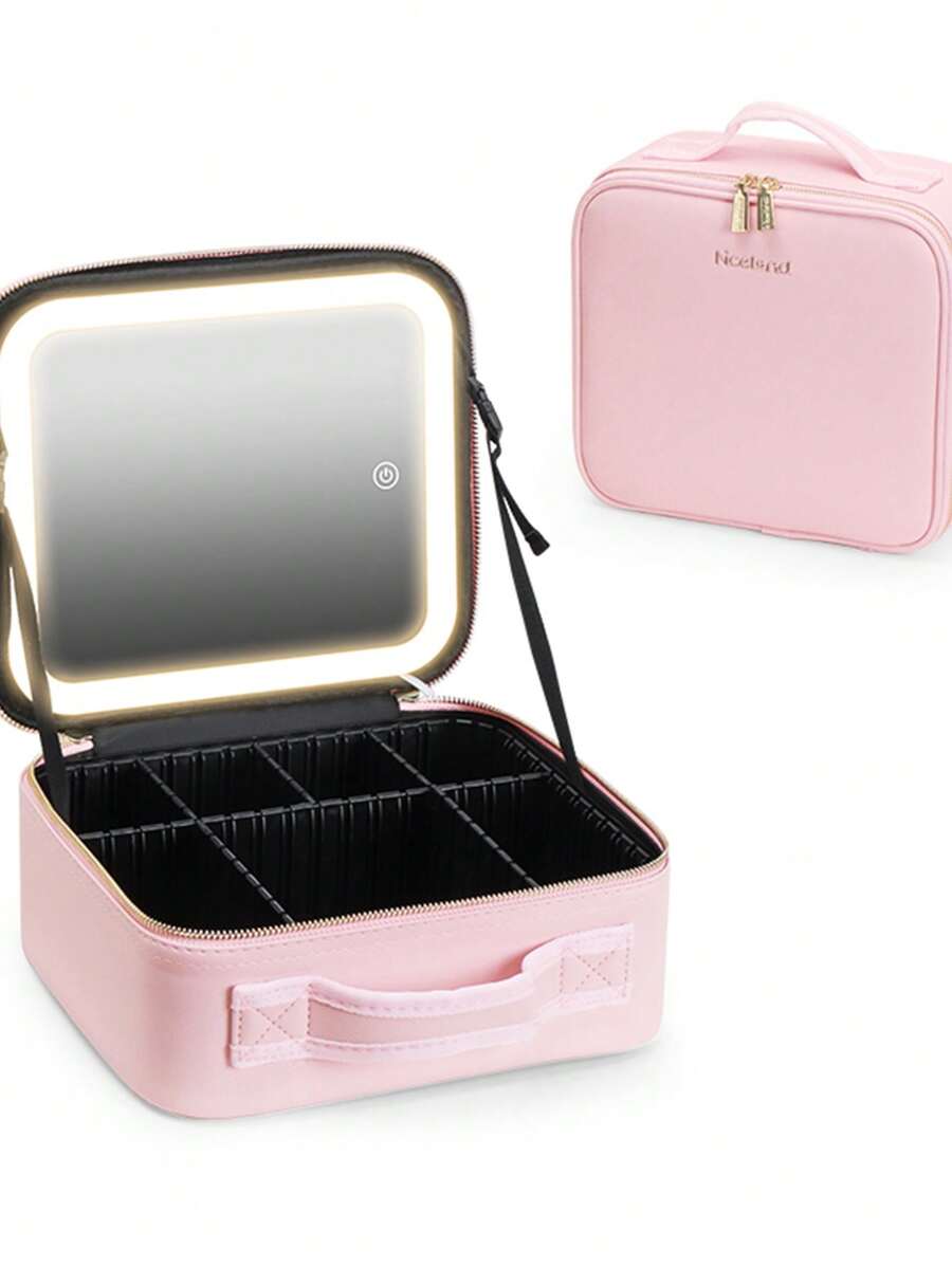 Travel Makeup Bag With LED Mirror, Cosmetic Bag Organizer Bag Makeup