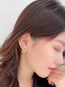 新款几何金属方形耳环，简约风格，哑光质感，专为女性设计 - 金色 - 查看 5