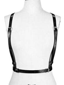 1pc Edgy Faux Leather Harness Belt – Adjustable Strappy Waist & Shoulder Strap For Y2K & Punk Outfits - Black - View 5