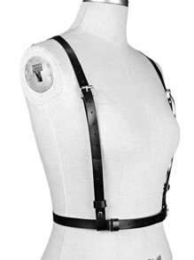 1pc Edgy Faux Leather Harness Belt – Adjustable Strappy Waist & Shoulder Strap For Y2K & Punk Outfits - Black - View 6