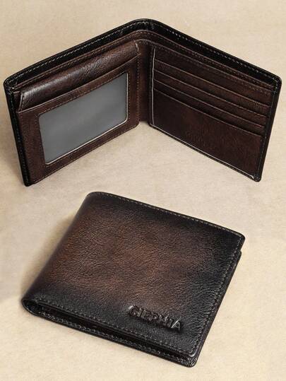 Billetera de cuero genuino con bloqueo RFID para hombres, estilo vintage plegable corta, multifuncional para tarjetas de identificación y tarjetas de crédito, con 2 compartimentos para identificación, regalo para él, billetera de cuero para hombre