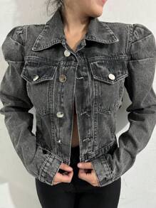 Women Denim Jackets & Coats - 深灰色 - 查看 1