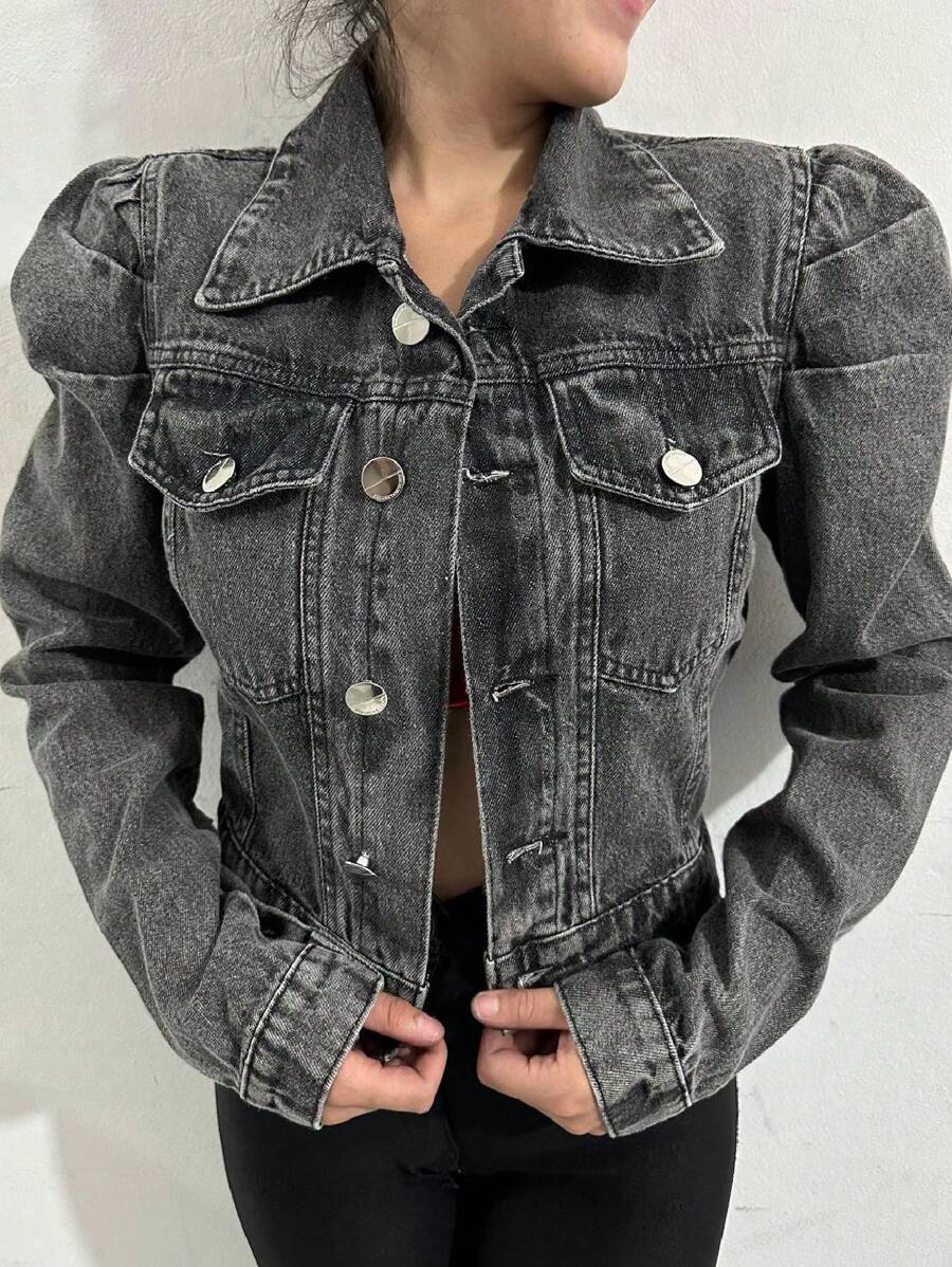 Women Denim Jackets & Coats - 深灰色 - 查看 1