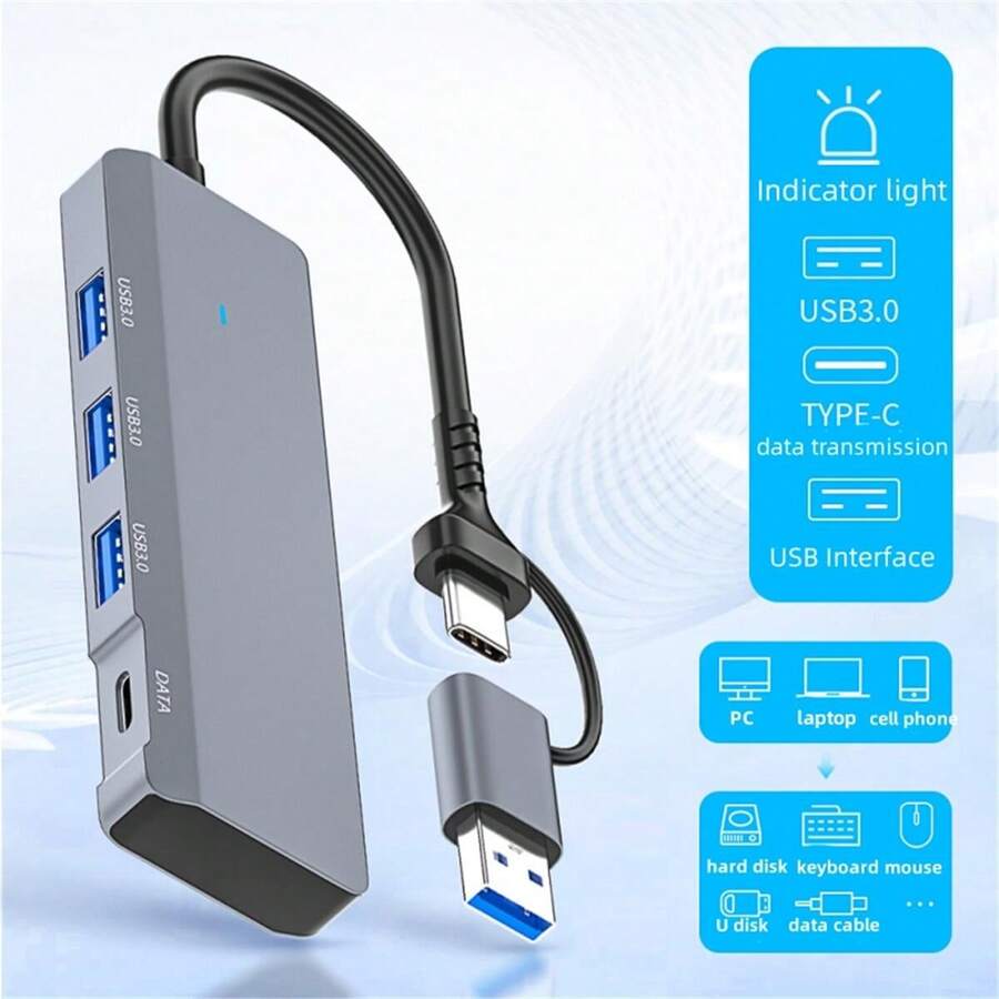 ADS-309D 6 In 1 Laptop Docking Station Multifunctional USB 3.0 Hub Ports Expansion With Switchable Type-C And USB Interface - Grey - View 1