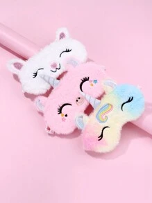 3pcs/Set Girls' Cute Rabbit & Unicorn Shaped Elastic Plush Sleep Mask For Daily Resting And Wearing