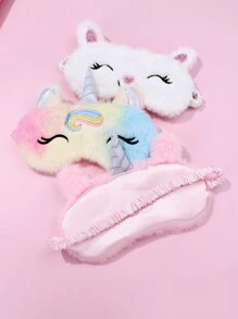 3pcs/Set Girls' Cute Rabbit & Unicorn Shaped Elastic Plush Sleep Mask For Daily Resting And Wearing
