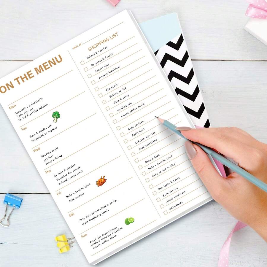 BUBU 1入組磁性膳食計畫-週計畫事項記事本,包括撕離式頁面和購物清單,尺寸8.5x6.5英寸 52張,可進行整合的週計畫和日常規劃 - 彩色 - 查看 1