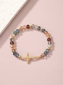 1pc Fashionable Simple & Versatile Car Wheel, Glass, Metallic Cross Beaded Bracelet - Beaded Bracelet - View 12