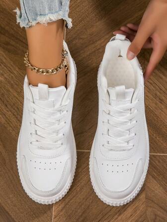 Unisex White Casual Skate Shoes, Lightweight And Comfortable For Walking And Commuting