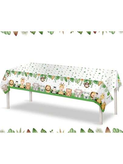 1/2/4/6pcs Jungle Animal Zoo Theme Tablecloth, Forest Lion Birthday Party Decoration Disposable Waterproof Tableware For Outdoor, Yard, Home, Party, Gathering