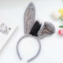 2pcs/Set Funny Donkey Ears & Tail Headband With Bendable & Fixed Animal Shaped Hair Hoop Cute,Mouse Ears, School Stuff, Gifts, Hair Accessories - Light Grey - View 3