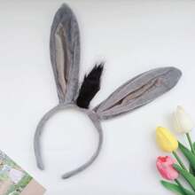 2pcs/Set Funny Donkey Ears & Tail Headband With Bendable & Fixed Animal Shaped Hair Hoop Cute,Mouse Ears, School Stuff, Gifts, Hair Accessories - Light Grey - View 4