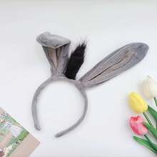 2pcs/Set Funny Donkey Ears & Tail Headband With Bendable & Fixed Animal Shaped Hair Hoop Cute,Mouse Ears, School Stuff, Gifts, Hair Accessories - Light Grey - View 2