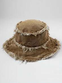 1pc Unisex Multicolor Washed Vintage Edge Double-Sided Casual Fashionable Personalized Bucket Hat Suitable For Everyday Outdoor Beach Vacation Street Travel