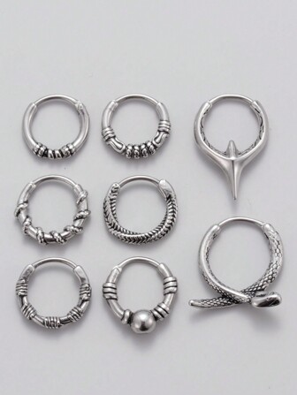 Pendientes De Aro Con Patrón De Fundición De Acero Inoxidable Para Hombre, Joyería Retro, Piercing En La Oreja, Vintage, 1 Ud.