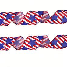 1pc, Patriotic Wired Edge Ribbon, 4th Of July Independence Day Ribbon, Burlap Ribbon, Stars Stripes Ribbon, American Flag Ribbon, Memorial Day Party Decorating, Wreath Decor, Holiday Supplies, Independence Party Supplies, Stars And Stripes Sign - Army Green - View 7
