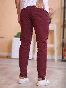 Men Jeans - Burgundy - View 2