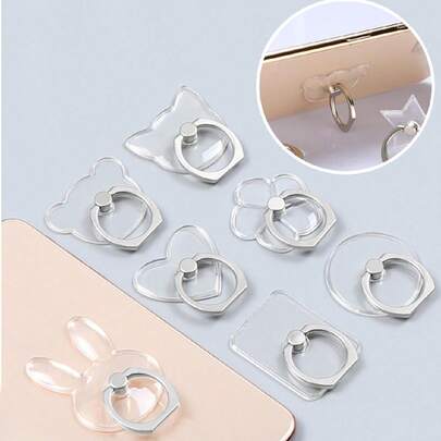 1 件卡通蝴蝶和心形透明手机指环支架，多功能桌面支架，男女通用，兼容 、Android 手机，生日、家庭、朋友戒指支架、手机握把、手机配件