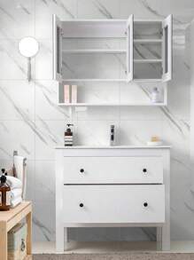 1入組(5片) 白色光澤大理石紋陶瓷貼紙,加厚,防水,濕氣防止,3d自黏貼紙,遮蓋醜陋的牆板,適用於浴室、衛生間 - 白色 - 查看 4