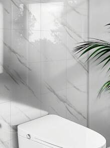 1入組(5片) 白色光澤大理石紋陶瓷貼紙,加厚,防水,濕氣防止,3d自黏貼紙,遮蓋醜陋的牆板,適用於浴室、衛生間 - 白色 - 查看 6