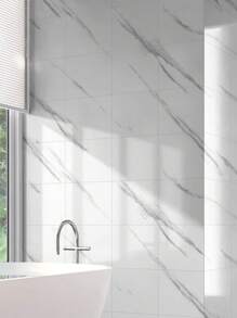 1入組(5片) 白色光澤大理石紋陶瓷貼紙,加厚,防水,濕氣防止,3d自黏貼紙,遮蓋醜陋的牆板,適用於浴室、衛生間 - 白色 - 查看 7