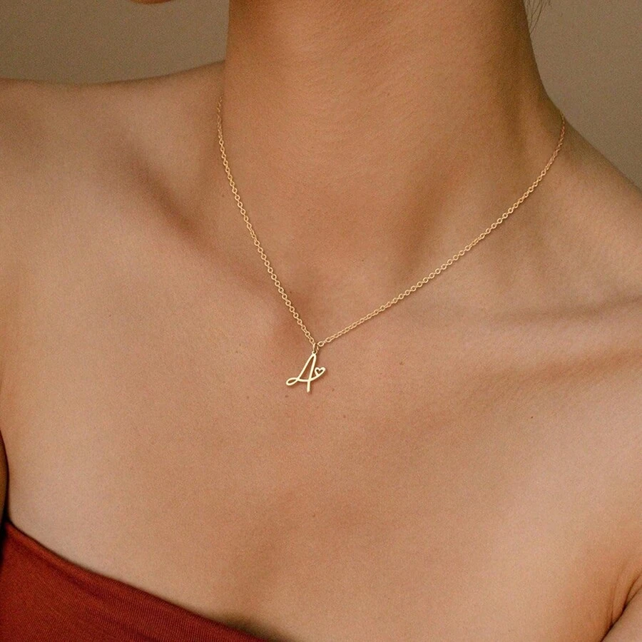 1枚法式個性化26個字母金色吊墜項鍊,時尚個性化珠寶禮物,適合女士 - 金色 - 查看 1