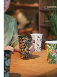 Rora陶瓷手工製作復古花卉浮雕風格馬克杯家用冰水杯, 茶杯, 飲料杯咖啡杯 450毫升 - 白色 - 查看 10