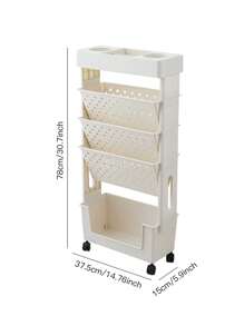 1入組帶輪子的流動式學生書架,桌面整理盒,收納盒,書櫃 - 白色 - 查看 7