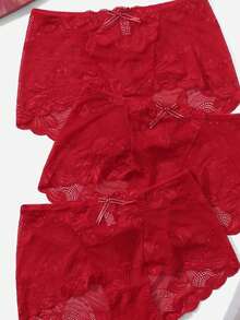 大尺寸3入組純色蕾絲無縫內褲 - 紅色 - 查看 5