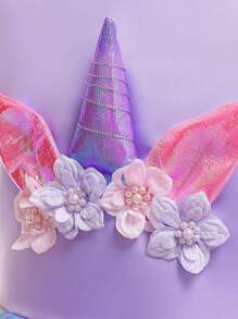 Elegant Floral Tulle & Satin Girls Birthday Party Dress, Suitable For School Dance, Party, Flower Placement & Color Varies, Headband Not Included - Purple - View 8