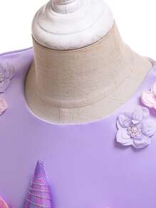 Elegant Floral Tulle & Satin Girls Birthday Party Dress, Suitable For School Dance, Party, Flower Placement & Color Varies, Headband Not Included - Purple - View 6