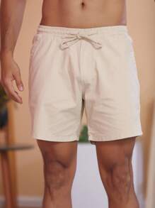 Men Denim Shorts - 杏色 - 查看 5