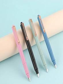 1pc Push Button Fountain Pen Special For Students With Three Point Positioning Groove Grip, Multicolor Pen Body (Comes With 10 Ink Cartridges) - Pink - View 1