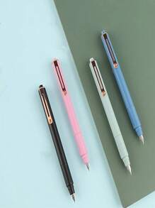 1pc Push Button Fountain Pen Special For Students With Three Point Positioning Groove Grip, Multicolor Pen Body (Comes With 10 Ink Cartridges) - Pink - View 3