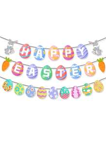 1 套彩色復活節裝飾、復活節彩蛋、可愛的兔子和帶刻字的螺旋,非常適合復活節生日派對用品 - 彩色 - 查看 3