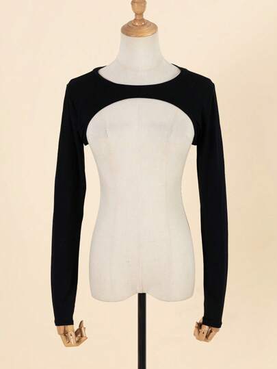 1st Dam bekväma All-Match Svart Tillverkad av modalt material Kortärmade axelryckningar för lager, sexig fuskkrage och långärmad tillbehör Dam