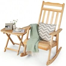 Front Porch Rocking Chair And Foldable Table Set For Outdoors-Natural - Natural - View 7