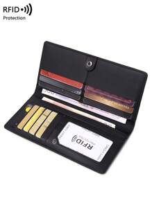 CHARM INFINITE Rfid Anti-Theft Pu Portable Bi-Fold Ultra-Slim Multi-Card Slot Check Credit Card Holder Zipper & Snap Closure Minimalist & Fashionable Coin For Men Wallet Purse Wallet Long Wallet - Black - View 7