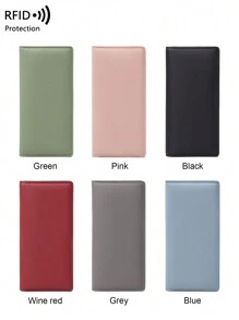 CHARM INFINITE Rfid Anti-Theft Pu Portable Bi-Fold Ultra-Slim Multi-Card Slot Check Credit Card Holder Zipper & Snap Closure Minimalist & Fashionable Coin For Men Wallet Purse Wallet Long Wallet - Black - View 9