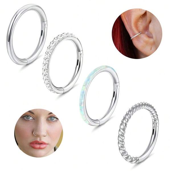 4 Pezzi/set Anelli Per Il Naso A Cerniera Di 16g Orecchini A Cerchio In Acciaio Chirurgico Per Orecchio, Conchiglia, Elice, Trago, Rook, Perforazione Snug