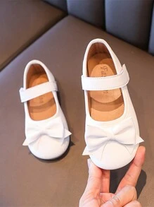 Chaussures plates pour bébé fille avec semelle souple, antidérapantes, boucle à crochet et nœud papillon, style princesse